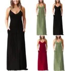 Платье женское на бретельках, пикантное однотонное Свободное длинное модное Макси-платье большого размера с карманами, черный цвет, на лето