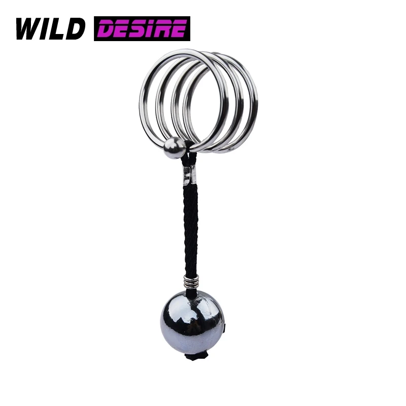 Металлическое кольцо для пениса с анальными бусинами тренажер металлический шар