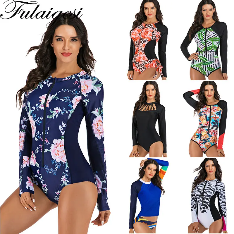 Женский костюм для плавания с длинным рукавом цельный спортивный серфинга на