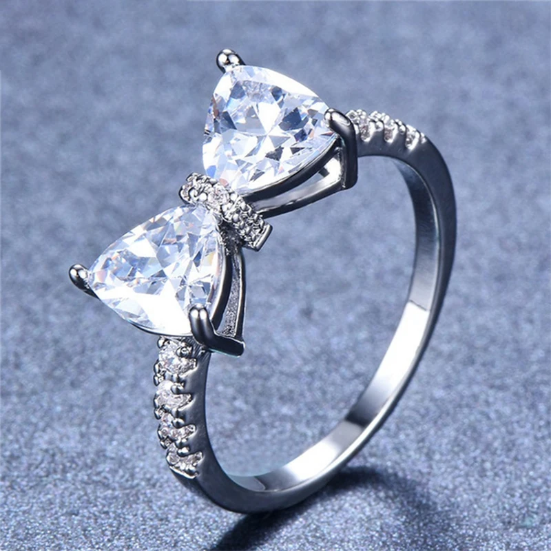 

Simple Wedding Rings Bowknot Zircon Stone Rings for Women Color Love Promise Party Engagement Shiny Luxury Jewelry Gifts
