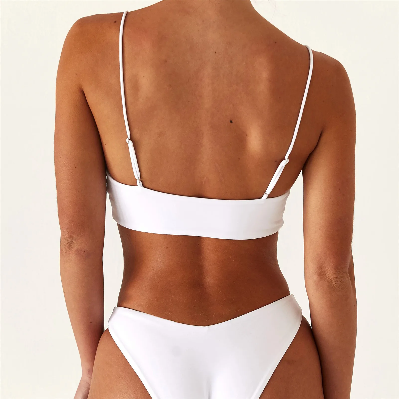 

SAGACE Ladies bikini split swimsuit Women Sexy Solid Push Up High Cut Lace Up Halter Bikini Set Two Piece Swimsuit