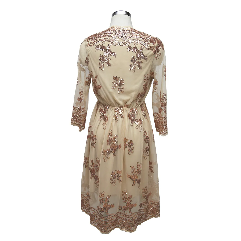 Вечернее платье цвета шампанского с блестками летнее сексуальное женское