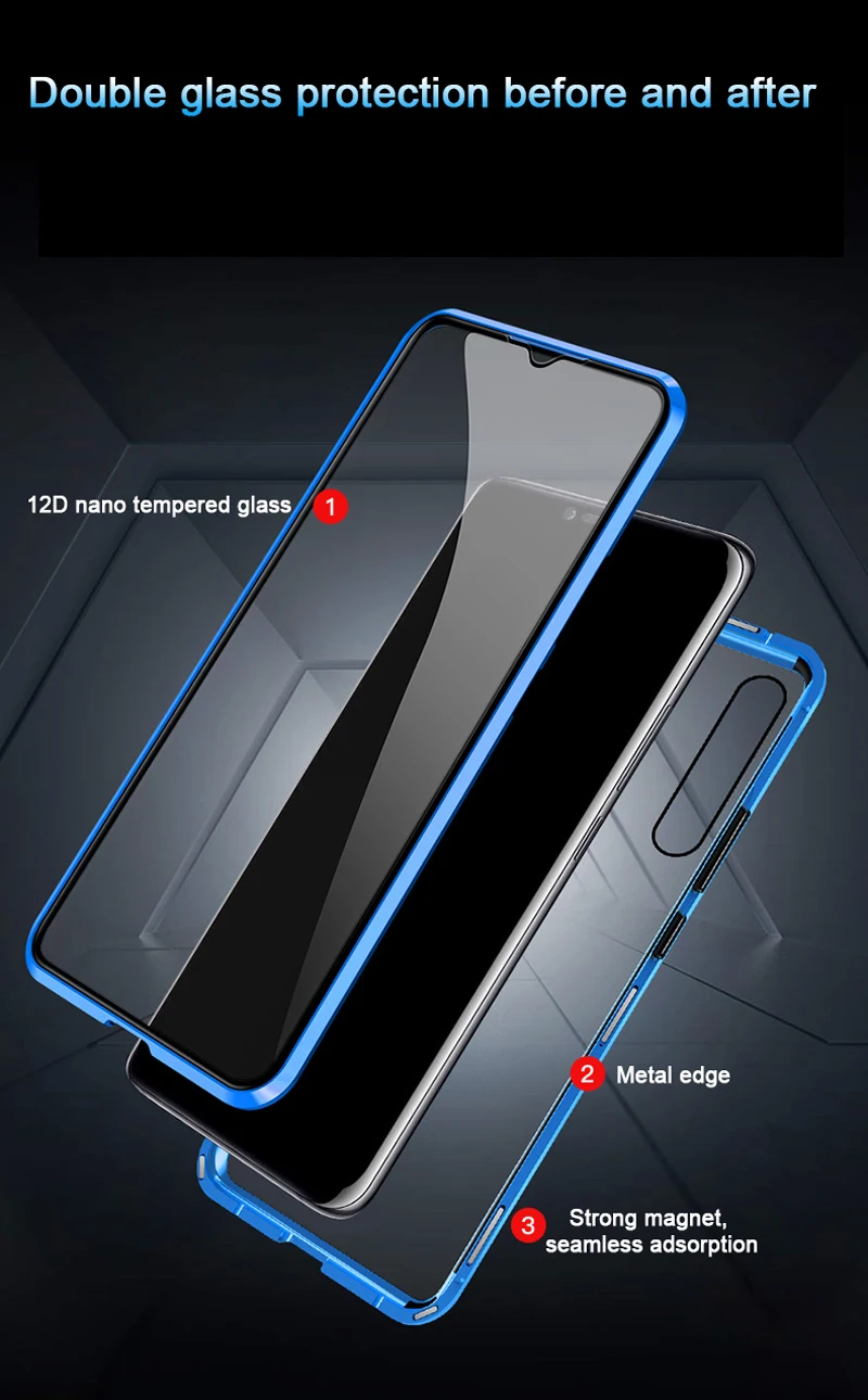 Магнитный адсорбционный металлический стеклянный чехол для Xiaomi mi CC 9 9E 8 9T 6X A2 A3 Lite F1 Red mi Note 7 K20 Pro 7A CC9 двойная боковая крышка