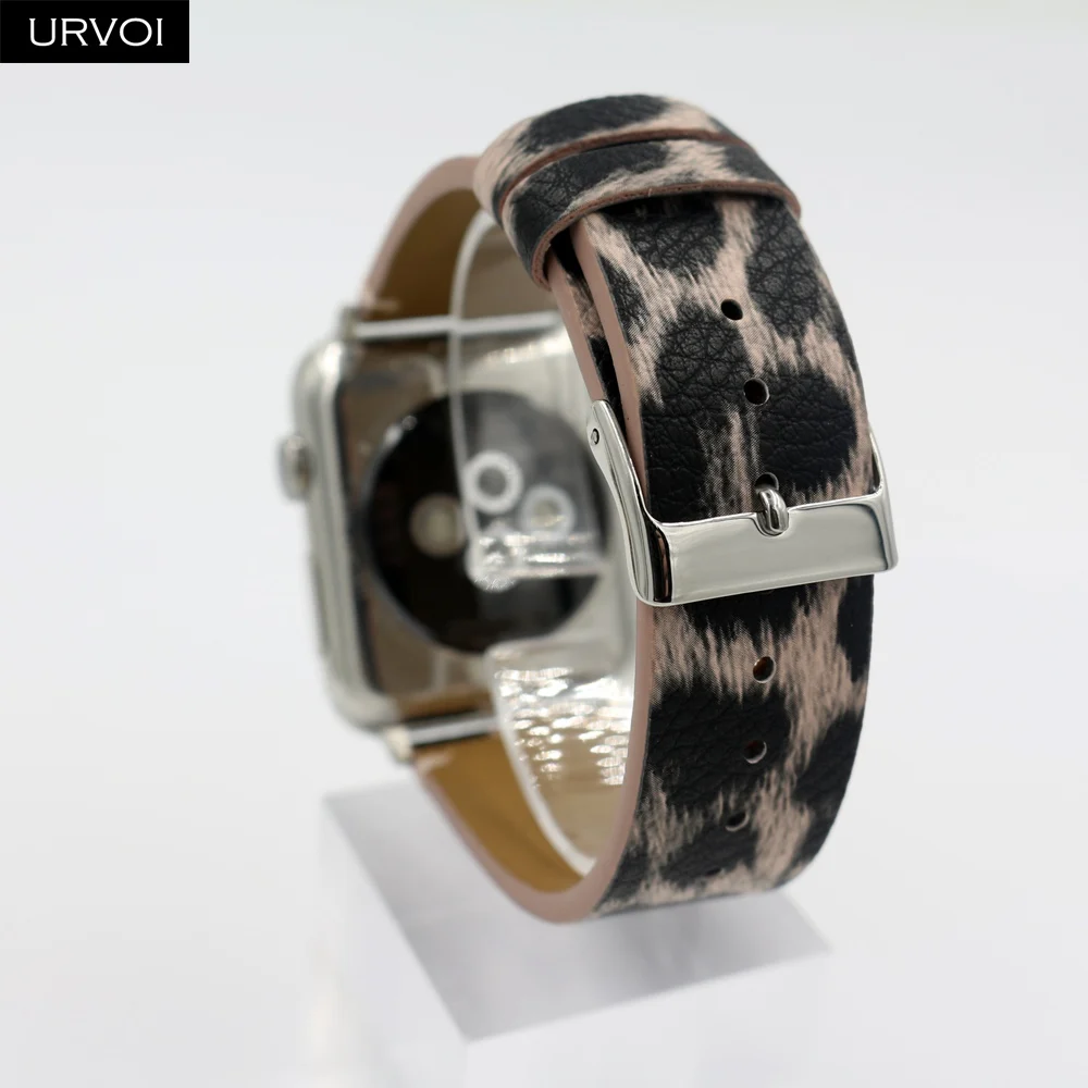 Кожаный ремешок URVOI для Apple Watch series 7 6 SE 5 4 3 2 1 с принтом iWatch ПУ кожа Леопардовый узор