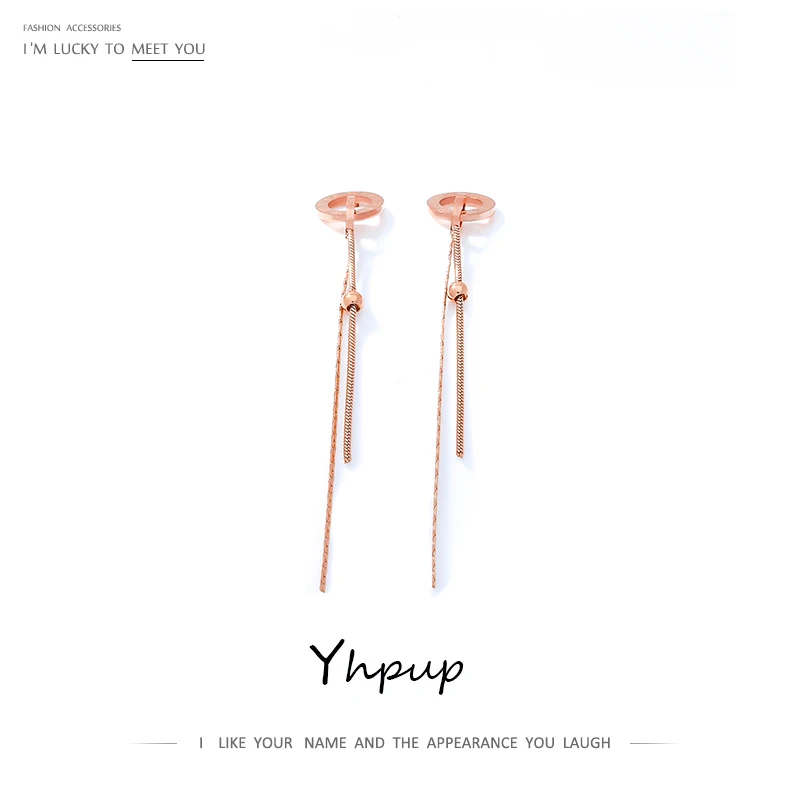 Круглые геометрические длинные висячие серьги Yhpup из розового золота с римскими