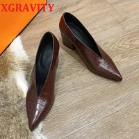 xgravity crocodile pattern designer vintage evening shoes ladies fashion pointed toe v cut woman shoes high heel pumps sexy c325
