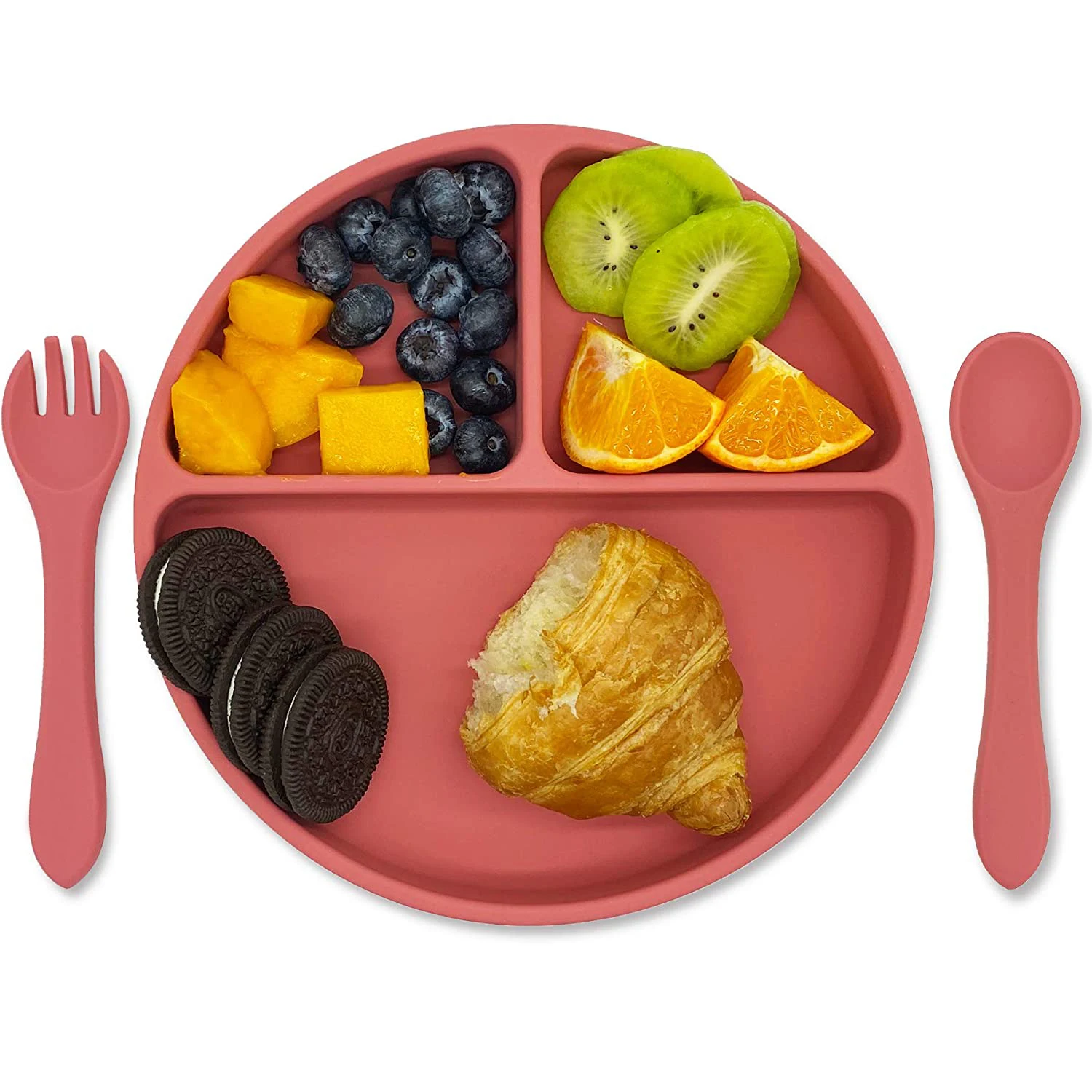 

Silicone Baby Plates Divided Suction Feeding Baby Plates Grip Dish and Spoon Set Silicon Dishes Dining Plates with Fork