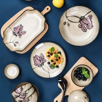 ceramic retro plate chinese pastoral tableware household magnolia flower hand painted underglaze vegetable plate rice bowl dish
