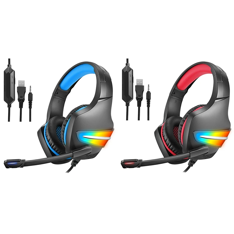 

RGB Wired Gaming Headset With 50Mm Driver Surround Sound And Microphone Gaming Headset For PS4 PS5 Computers