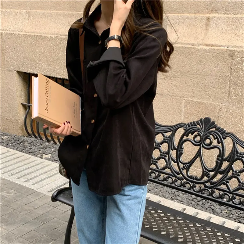 

HziriP Spring Loose Solid Chic New Casual Office Lady Brief 2021 Women Outwear Minimalist Pockets All Match Stylish Shirts