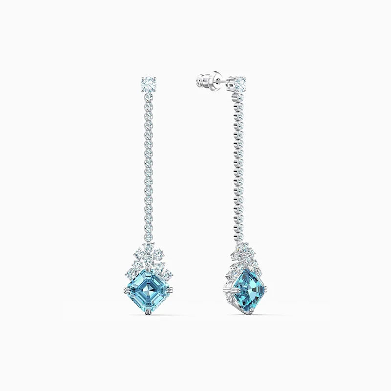 

High Quality Fashion Accessories Swa New Style Charming Blue Square Decoration Crystal Ladies Romantic Jewelry Birthday Gift