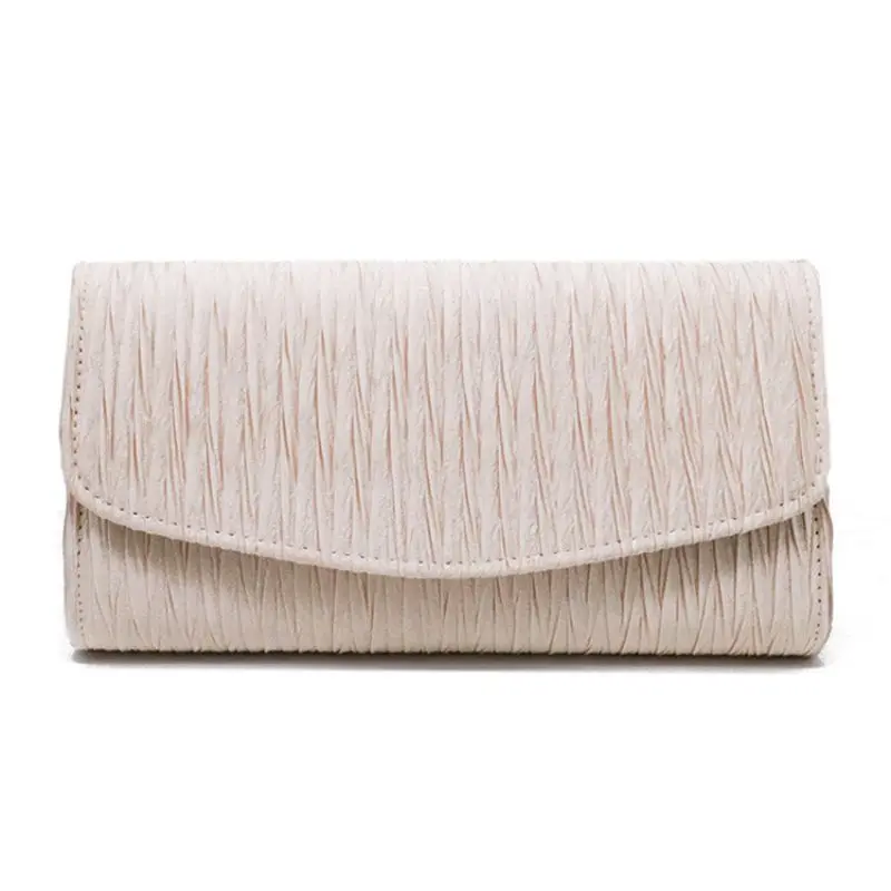 

Oswego 2021 Women Satin Folds Bag Polyester Evening Bag Chain Solid Party Wedding Chain Champagne Silver Black Elegant Bag