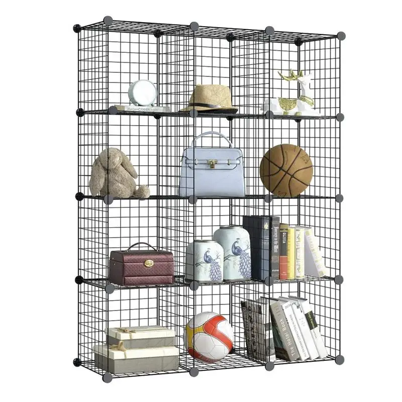 

12 Cube Foldable Storage Shelves Steel Wire Shelves Home Office Metal Grid Multifunction Shelving Unit Modular Organizer Bookcas