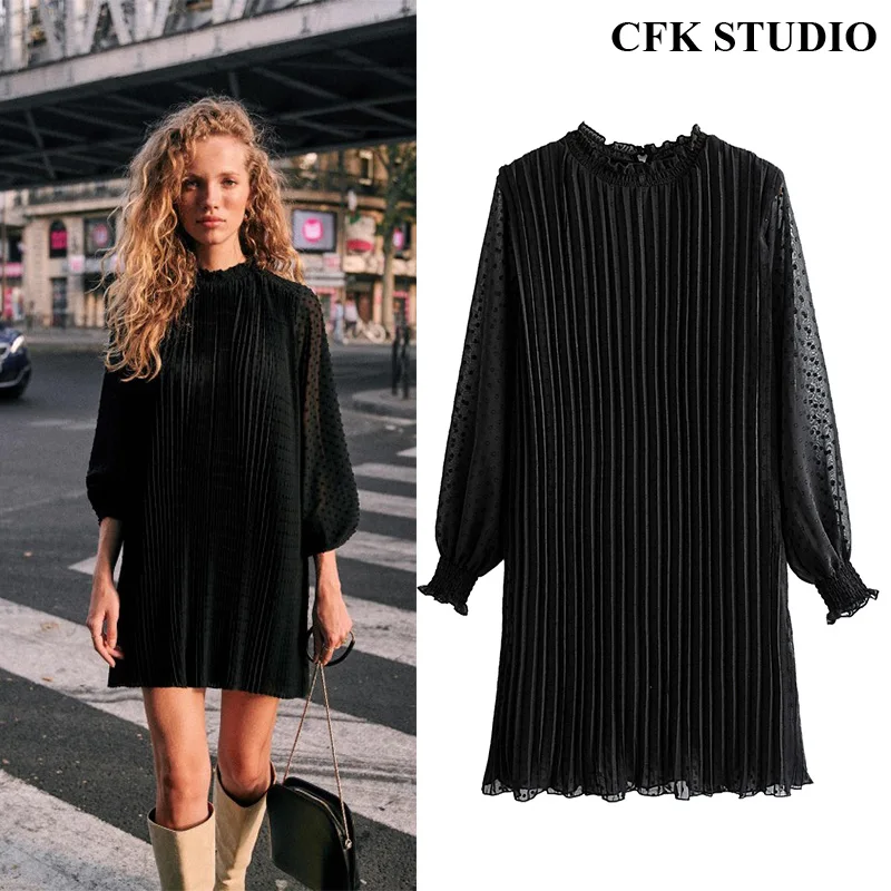 Женское платье рубашка с вышивкой Za однотонное элегантное свободное шифоновое