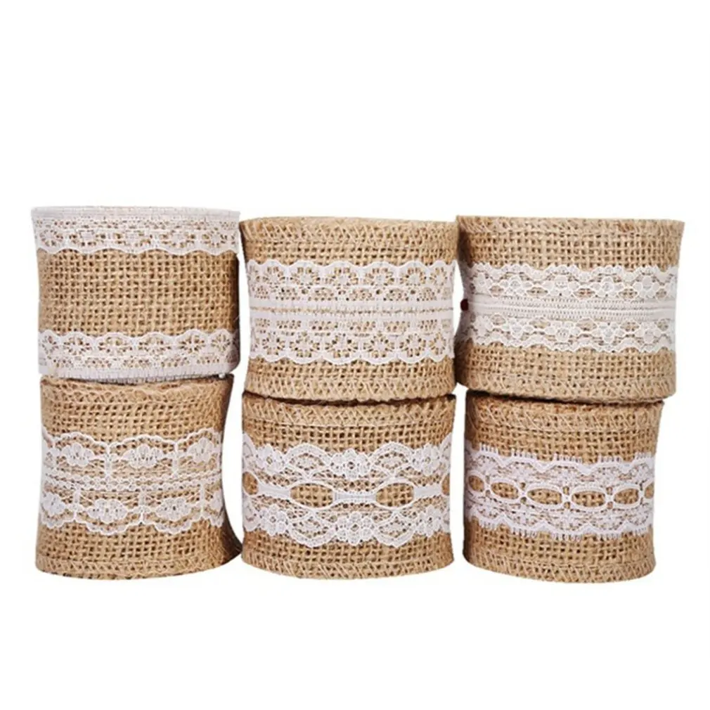 Pure White Lace 5cm Linen Roll Diy Fabric Crafts Vintage Natural Jute Burlap Ribbon Hemp DIY | Дом и сад