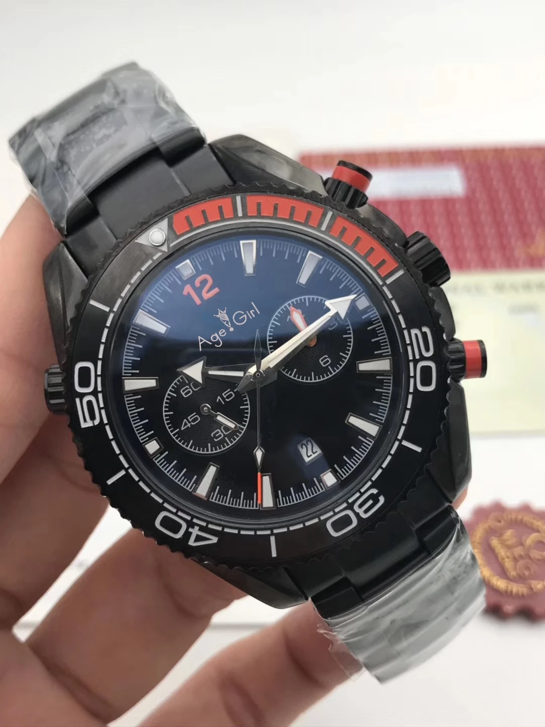 

Classic New Men Automatic Mechanical Stainless Steel Full Black Orange James Bond 007 Sapphire Watches Ceramic Bezel 600m