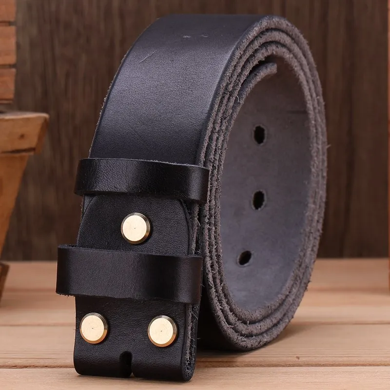 gray without buckle Твердый латунный ремешок с пряжкой из натуральной кожи, мягкие мужские ремни, Роскошные из натуральной кожи коричневого цвета, высокое качество, 3,8 см, ковбойский стильный кофейный - Цвет: gray without buckle