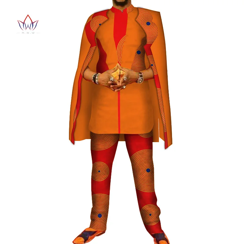 Африканский принт 3 шт. мужские комплекты Топ dashiki и брюки и халат набор Базен размера плюс традиционная африканская одежда 6XL WYN327 - Цвет: 3