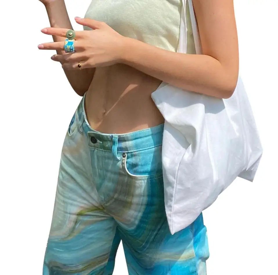 

Ladies Casual Tie-Dye Wide Leg High Waist Bottoms Pants Women's Fashion Abstract Print Relaxed Fit Long Pants Street Daily Style