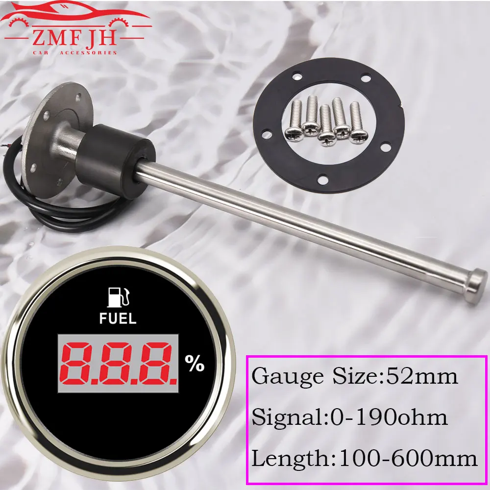 

Цифровой манометр для топлива, 52 мм, дисплей 100%, манометр с индикатором уровня топлива 0 ~ 100 Ом для масляного бака, 150 200 300 500 мм для автомобиля, ...
