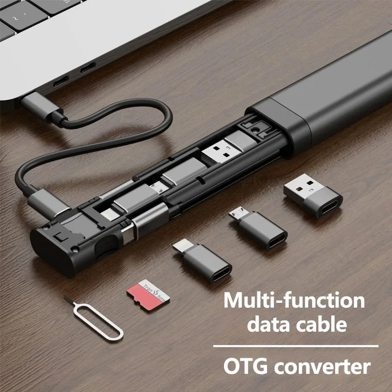 Caixa de Armazenamento Adaptador Multi-função tf Conversor Otg Usb tipo c Leitor de Cartão de Memória Cabo de Dados para Viagem Leitores de cartão