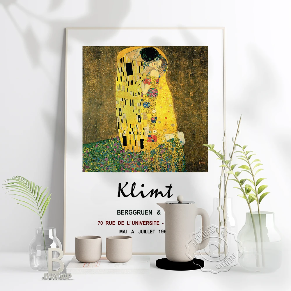 

Klimt Exhibition Bicolor Szinverzio Poster, Gustav Klimt : "A Csok" Keretezett Plakat Art Print, Klimt French Vintage Home Decor