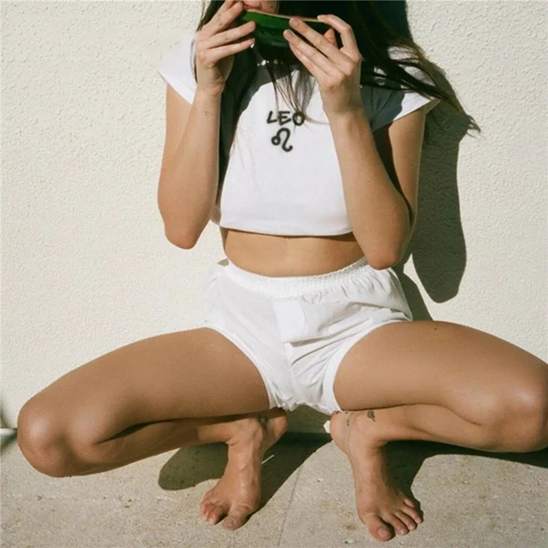 Тонкая рубашка в стиле Харадзюку с изображением двенадцати созвездий рубчик Y2K