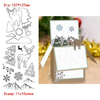 snow scene mountain snowflake house elk metal cutting diestransparent clear stamps for diy scrapbooking album paper cards