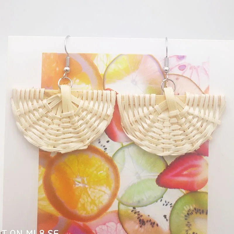 Ear hook 14 Bohemia Wicker Rattan Knit Earrings Ethnic Wood Bamboo Weaving Geometric Circle Statement Drop Earrings for Women Jewelry - Окраска металла: Ear hook 14
