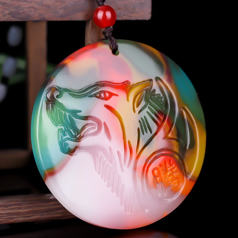 Природный цвет Hetian Нефритовый камень волк кулон ожерелье китайские ювелирные