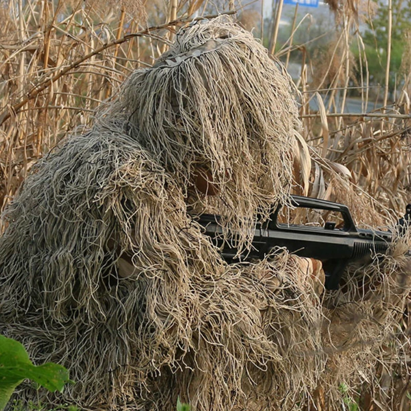Военная камуфляжная охотничья одежда костюм Ghillie 5 шт. капюшон + ремень топ брюки