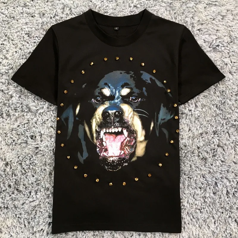 

Hot Sale Printed Rottweiler Dog Head Cotton Jersey Vintage Effect T-Shirt For Men Fashion Design Street Tee Man