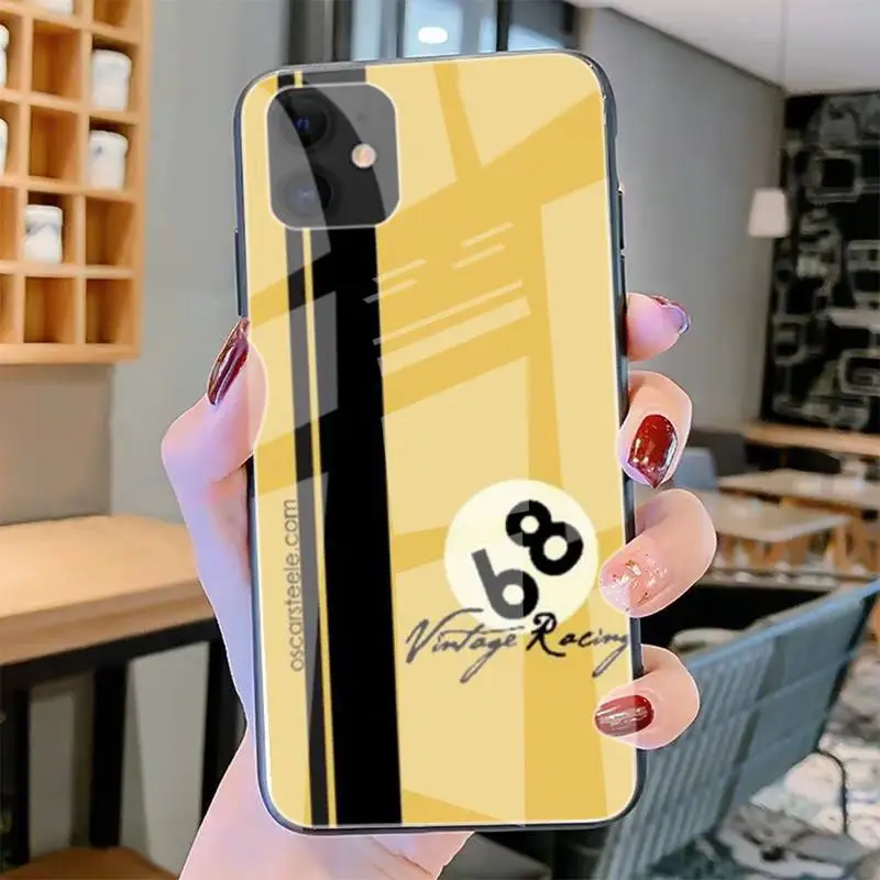 

MINI COOPERS Vintage Racing Painted Bling Tempered Glass For Iphone6plus 6S 7 7plus 8 X XS XSmax XR 11 12 Pro Max 12mini