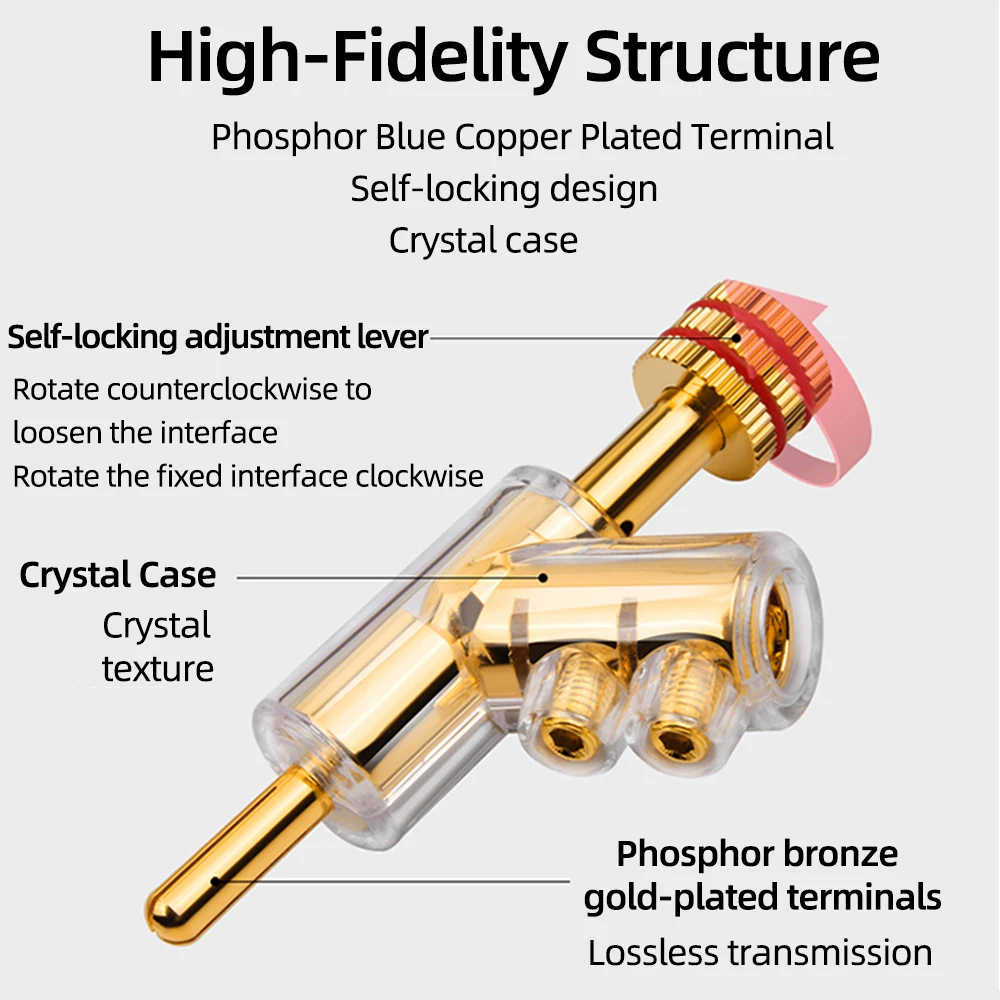Аудиоразъем типа банан Hi-Fi штекер позолоченный Блокируемый для пистолета провод