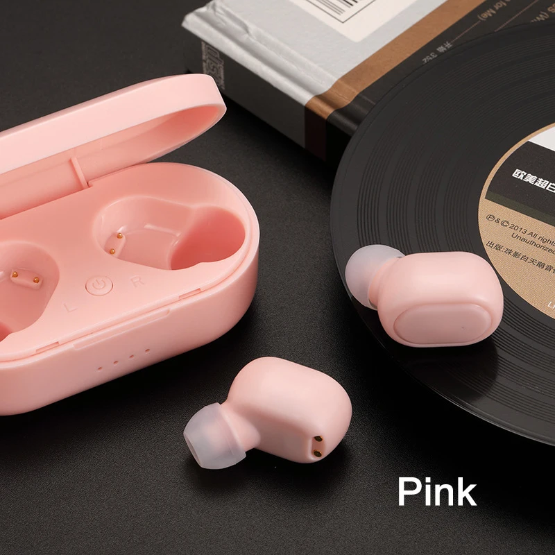 Розовый M1 TWS Bluetooth наушники HIFI гарнитура водонепроницаемые V5.0 наушники беспроводные наушники для Android IOS с 350 мАч зарядным устройством - Цвет: Розовый