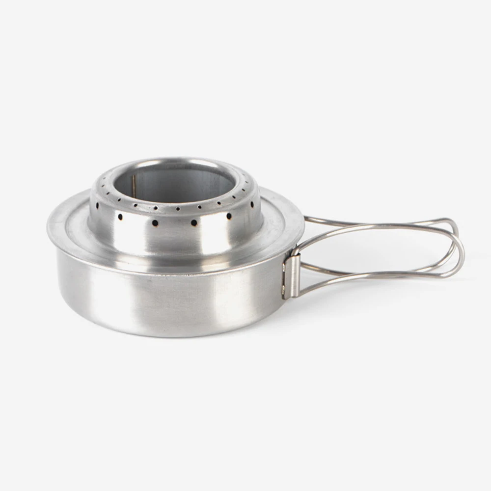 

Stainless Steel Alcohol stove Lightweight Camping Travel Foldable Handle