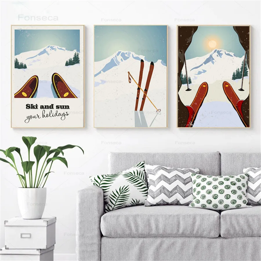 

Winter Sports Skiing Art Poster Nordic Vintage Travel Canvas Painting Modern Home Decoration Wall Pictures for Living Room
