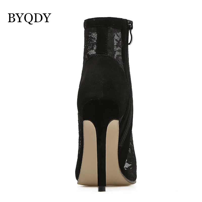 BYQDY/женские ботильоны в стиле панк с сеткой Ботинки на высоком каблуке женские