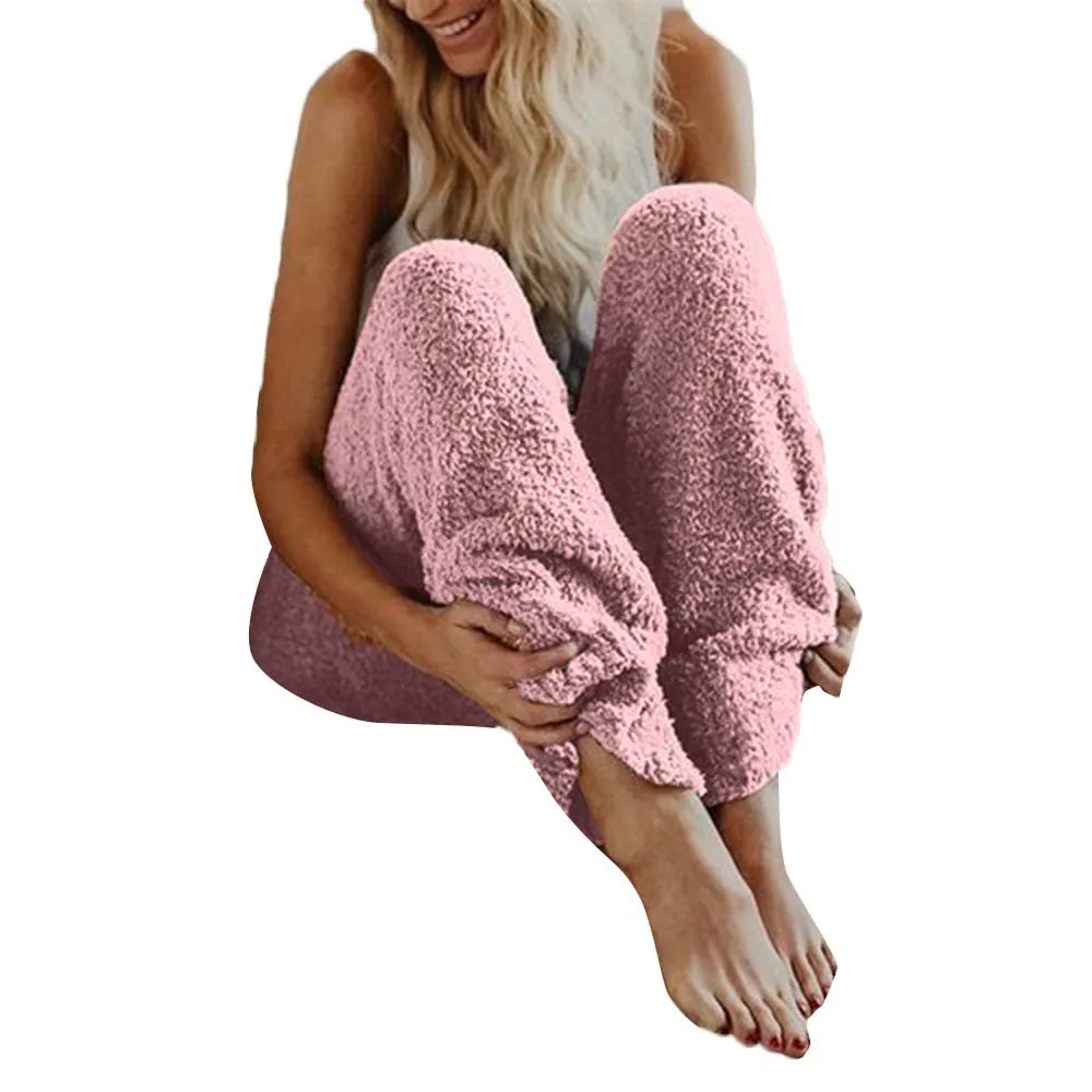 Женские штаны для сна из флиса; однотонная домашняя одежда; плюшевые теплые зимние женские брюки; d90813