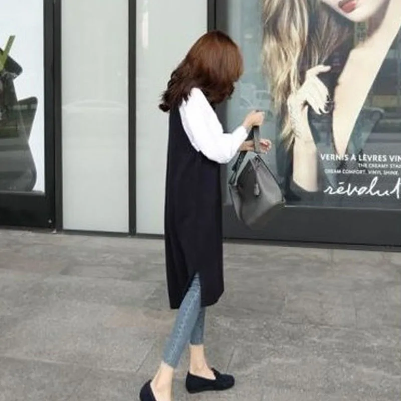 

Korean Knitting Vest For Women V Neck Sleeveless Asymmetric Side Split Long Vests Female 2020 Fashion Clothes Tide P469
