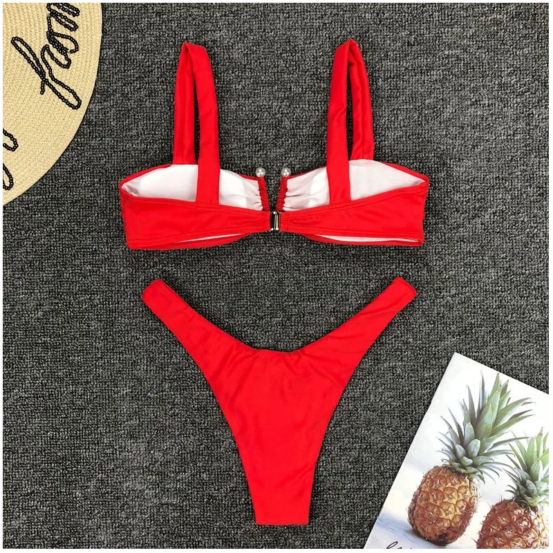 2020 New Women Bandage Push-up Padded Bikini Set Stretch Bodycon High Waist Swimwear Swimsuit Bathing Suit White Black |