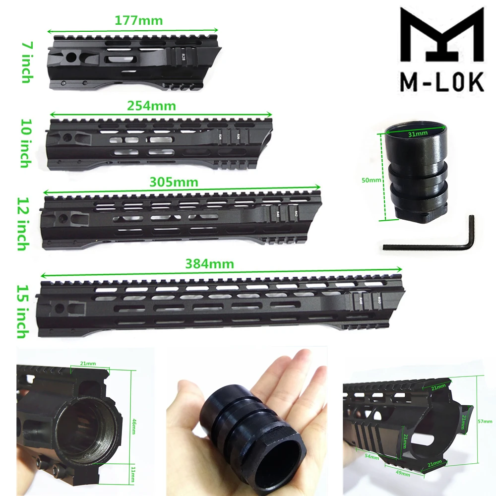 FIRECLUB " 10" 1" 15" дюймов MLOK Handguard бесплатный поплавок супер тонкий ar 15 Handguard Quad Rail для M4 M16 со стальной бочковой гайкой