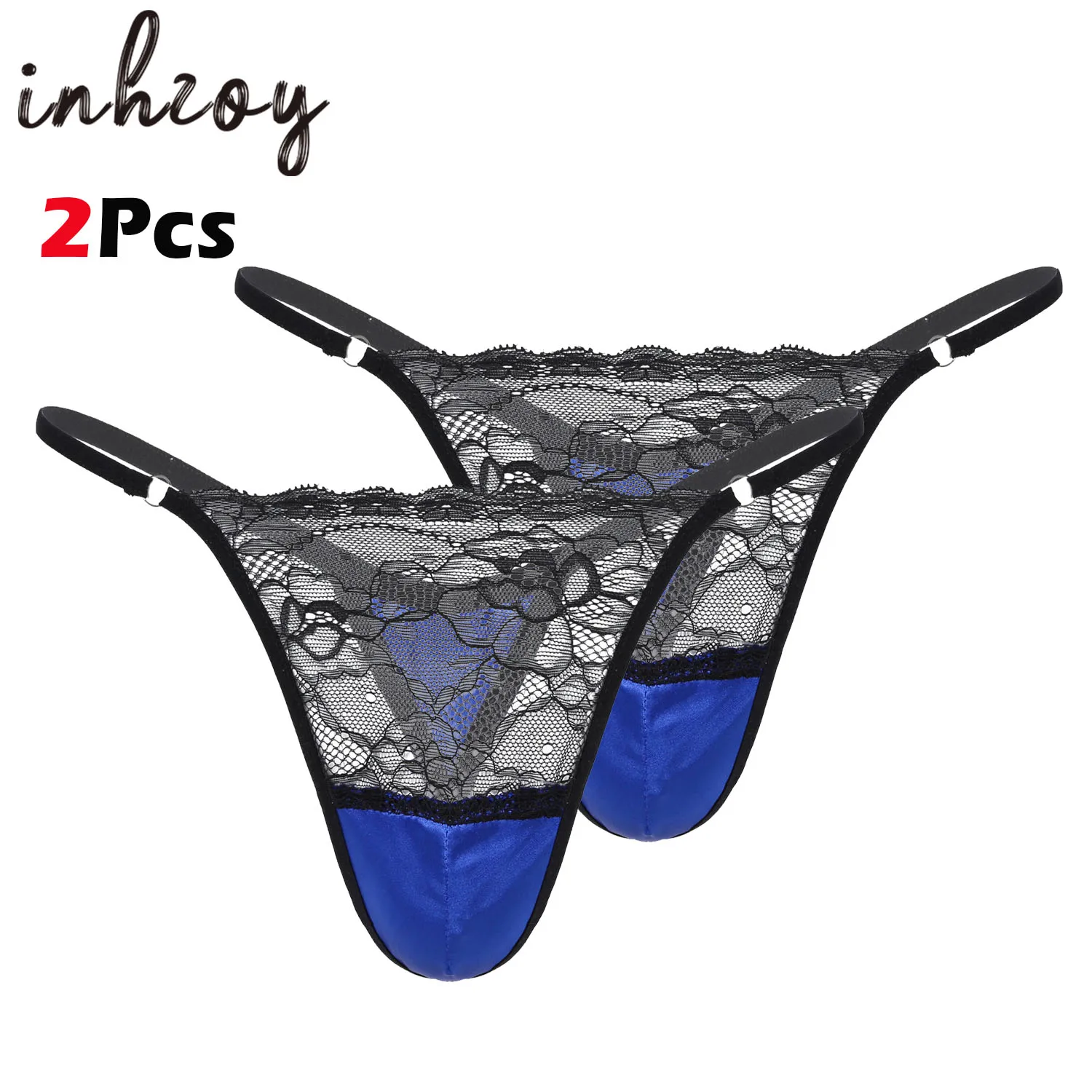 

2Pcs Men Sissy Thong Lace Panties Sexy Satin G-string T-back Briefs Lingerie