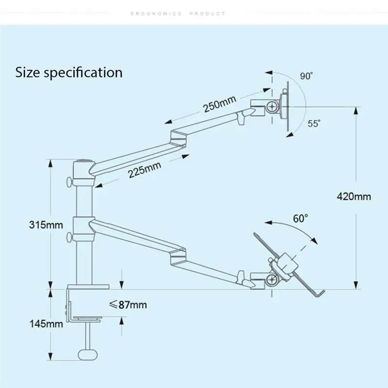 

2 in 1 OL-3L Monitor Holder Adjustable Dual Arm Desktop 17-32 inch Monitor Holder+12-17 inch Laptop Stand Full Motion Mount Arm