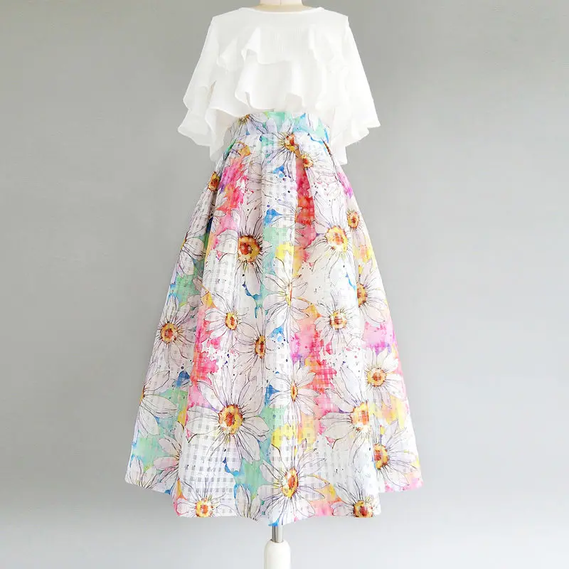 

Женская длинная юбка в стиле бохо, повседневные пляжные юбки с высокой талией, элегантные женские юбки с цветочным принтом, лето 2021