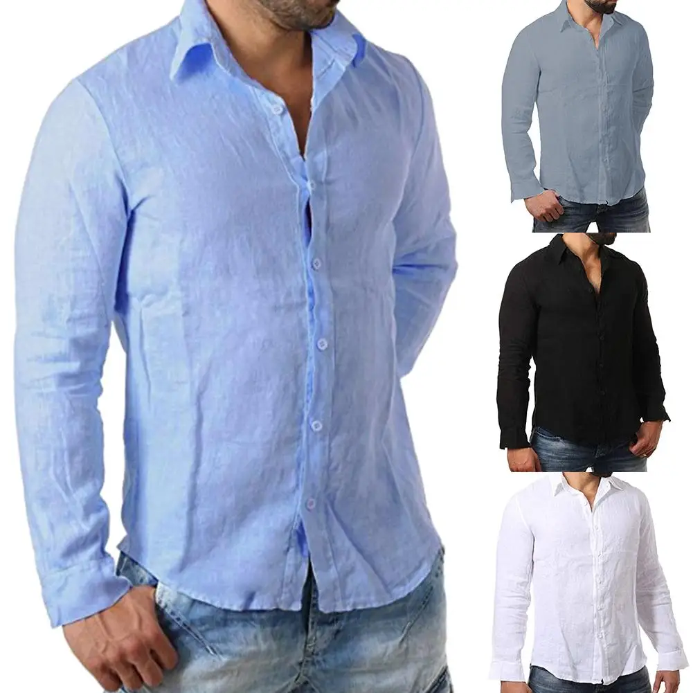 

2021 Men Shirts Casual Solid Color Men Polyester Shirt Turn Down Collar Long Sleeve Top Male Clothing Fit Business Shirts Men