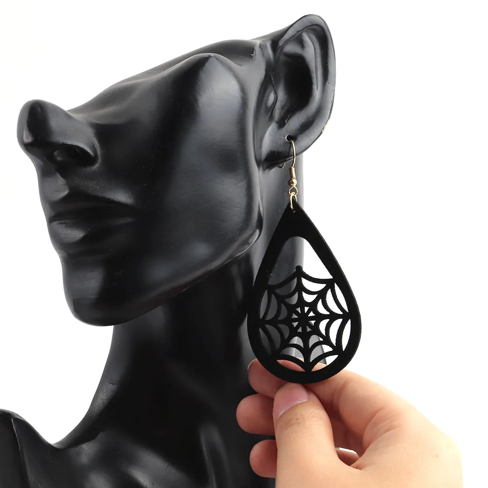 

New Pumpkin Spider Black Leather Dangle Earrings For Women Girls Ghost Teardrop Long Leather Earrings Halloween Party Jewelry