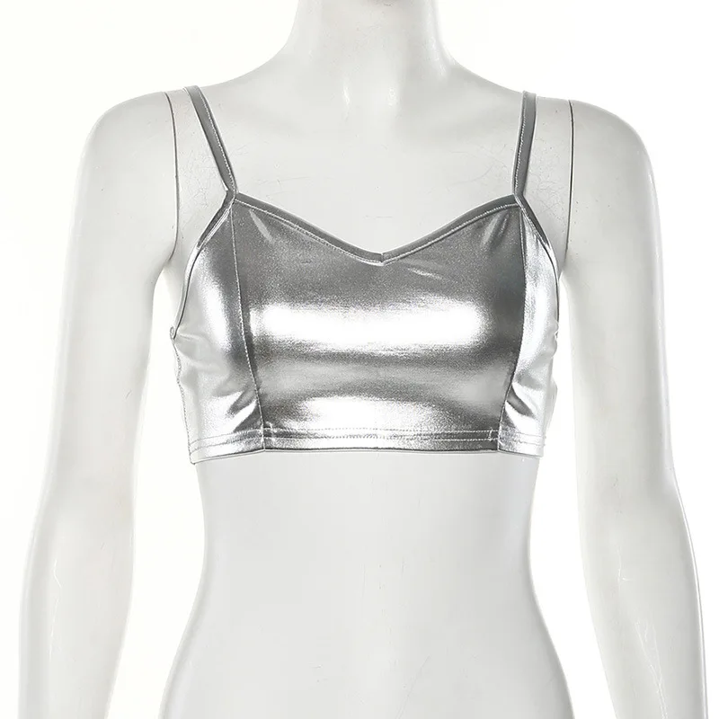 UIDEAZONE с лазерным эффектом серебряные женские Топики без рукавов голографический