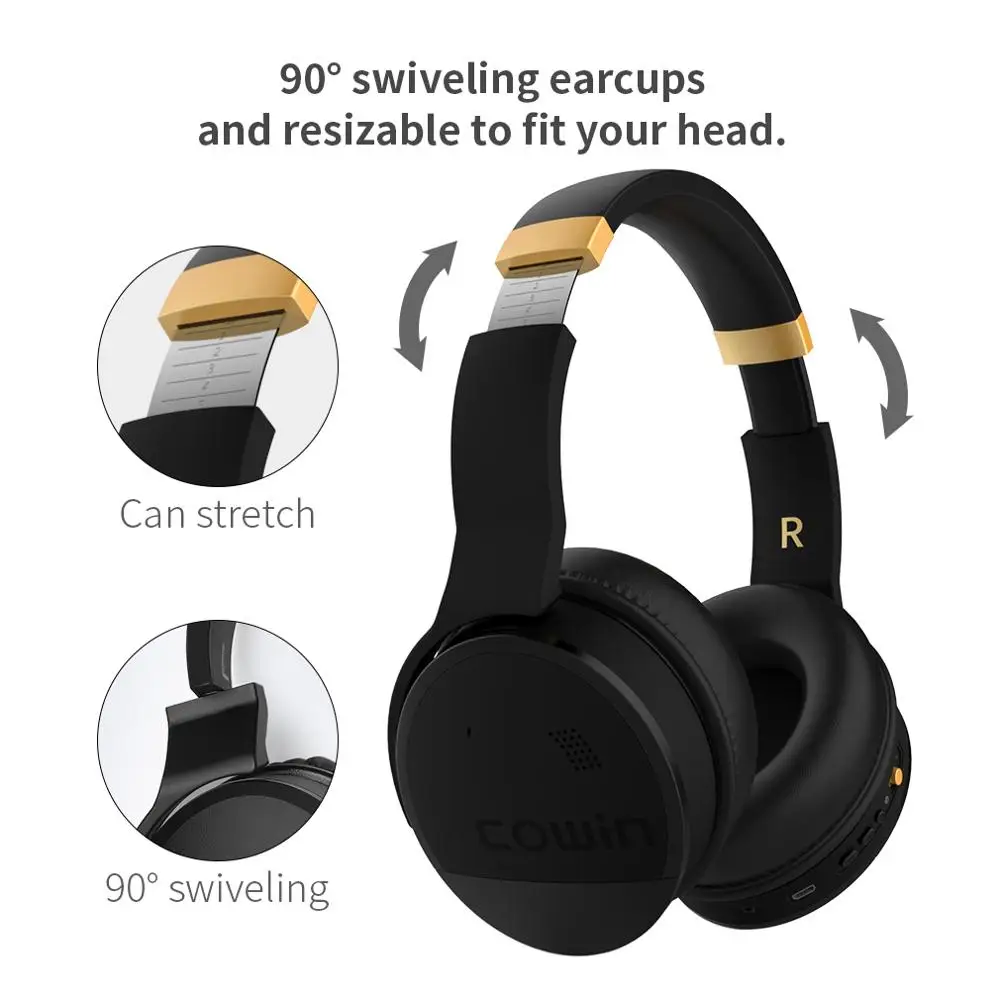 COWIN E8 активные наушники с шумоподавлением, Bluetooth наушники, беспроводные Накладные наушники с микрофоном, Hi-Fi наушники для путешествий и работы, ANC