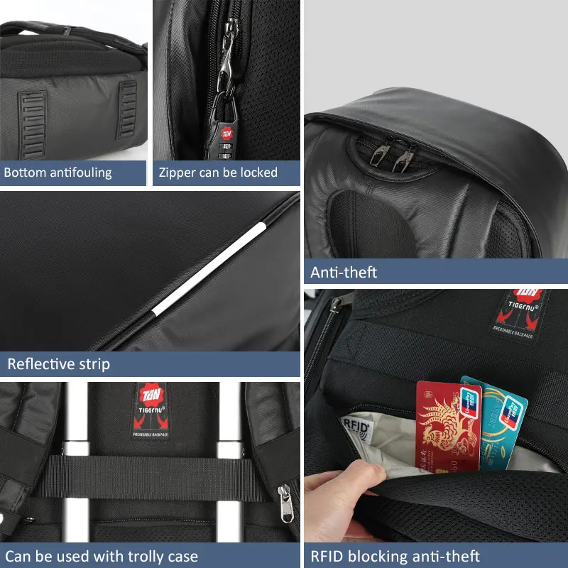 Tigernu Новый брызгозащитный Бизнес Рюкзак Скрытая Молния Anti Theft Мужской С